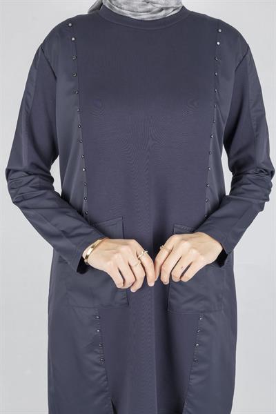 Cepli Zımba Detaylı Büyük Beden Oysho Tunik Lacivert OTW317