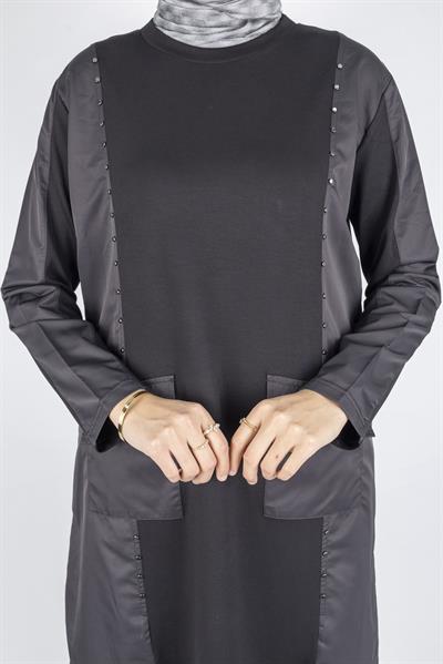 Cepli Zımba Detaylı Büyük Beden Oysho Tunik Siyah OTW317