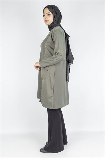 Cepli Zımba Detaylı Büyük Beden Oysho Tunik Yeşil OTW317