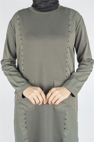 Cepli Zımba Detaylı Büyük Beden Oysho Tunik Yeşil OTW317