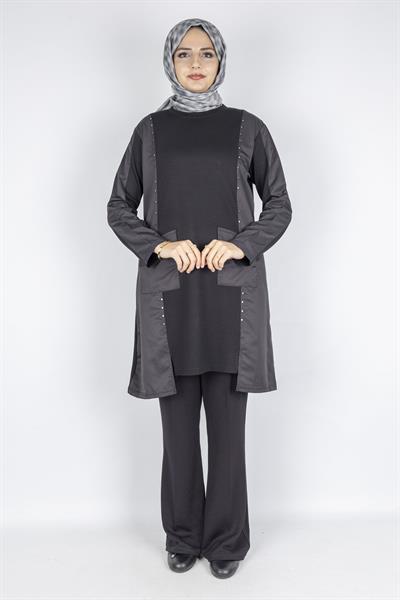 Cepli Zımba Detaylı Büyük Beden Oysho Tunik Siyah OTW317