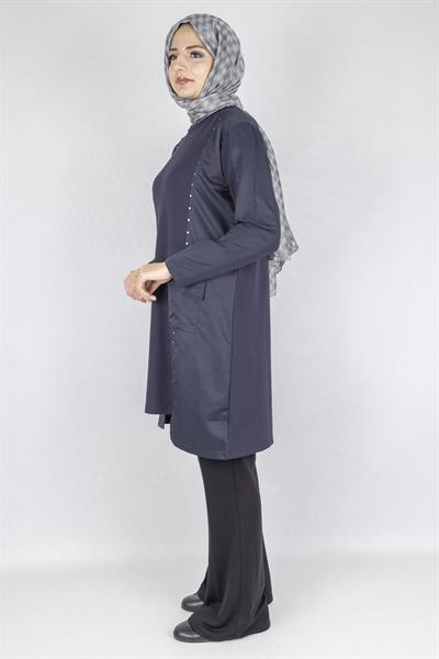 Cepli Zımba Detaylı Büyük Beden Oysho Tunik Lacivert OTW317