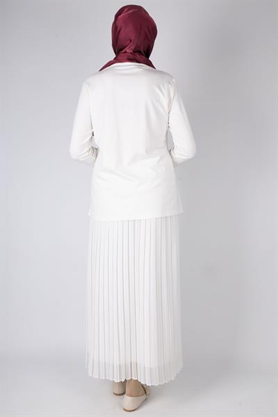 Çiçek Aplikeli Şifon Tesettür Tunik Ekru OTW569