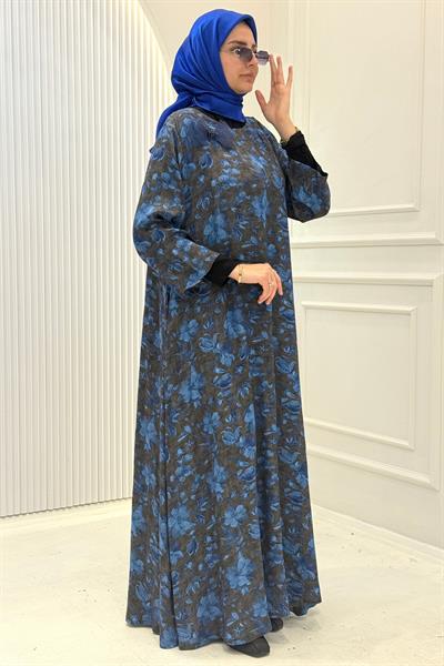 Çiçek Desenli Oversize Büyük Beden Elbise Desenli OTW9424