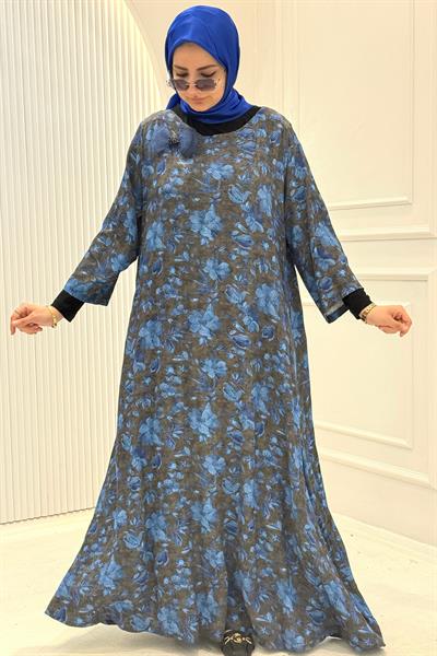 Çiçek Desenli Oversize Büyük Beden Elbise Desenli OTW9424