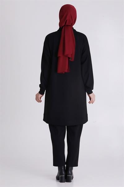 Çiçek Desenli Payet İşlemeli Pantolonlu Tesettür Takım Siyah OTW3552