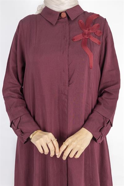 Çiçek Motifli Tül Detaylı Elbise Kırmızı OTW5536