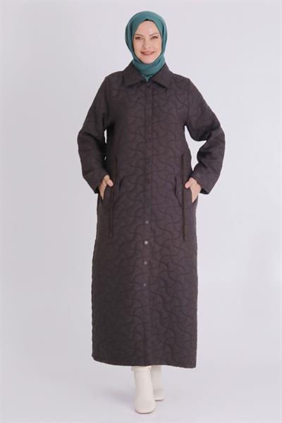 Çıtçıtlı Kapitone Tesettür Ferace Acı Kahve OTW2820