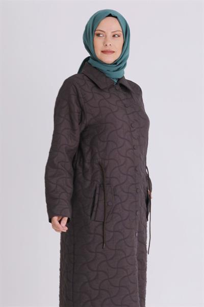 Çıtçıtlı Kapitone Tesettür Ferace Acı Kahve OTW2820