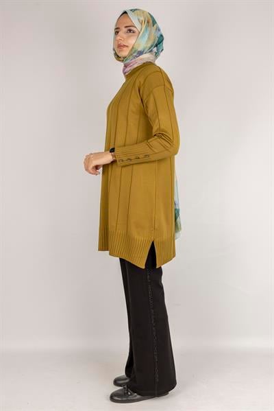 Çizgi Detaylı Merserize Tunik Hardal OTW1007