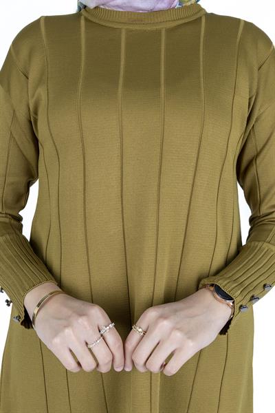 Çizgi Detaylı Merserize Tunik Hardal OTW1007