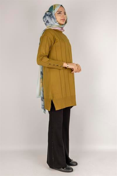 Çizgi Detaylı Merserize Tunik Hardal OTW1007