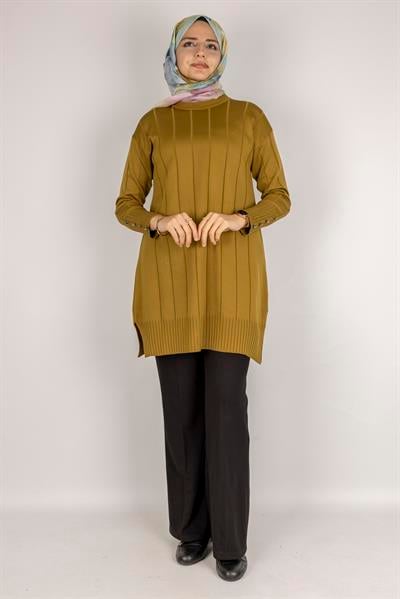 Çizgi Detaylı Merserize Tunik Hardal OTW1007