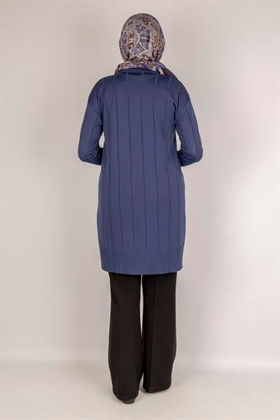 Çizgi Detaylı Merserize Tunik İndigo OTW1007