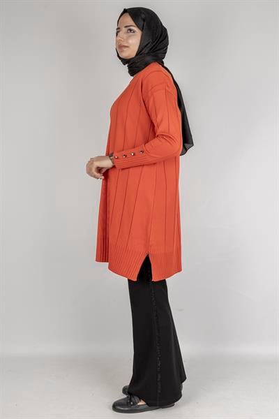Çizgi Detaylı Merserize Tunik Oranj OTW1007