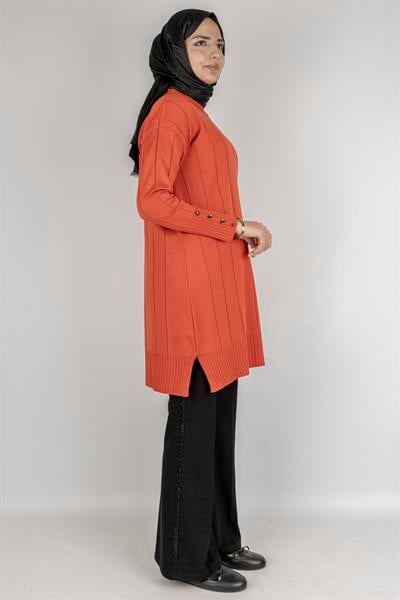 Çizgi Detaylı Merserize Tunik Oranj OTW1007