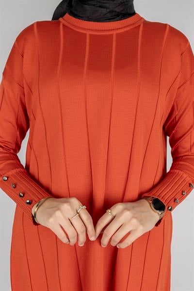 Çizgi Detaylı Merserize Tunik Oranj OTW1007