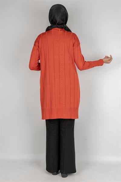 Çizgi Detaylı Merserize Tunik Oranj OTW1007