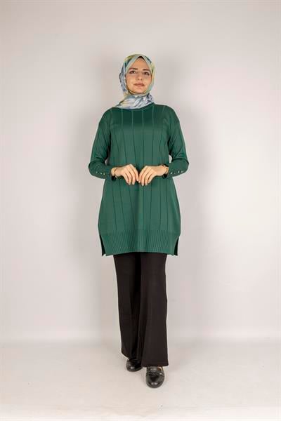 Çizgi Detaylı Merserize Tunik Zümrüt OTW1007