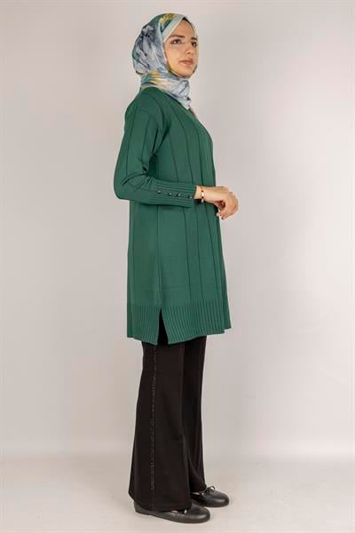 Çizgi Detaylı Merserize Tunik Zümrüt OTW1007