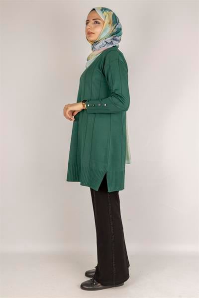 Çizgi Detaylı Merserize Tunik Zümrüt OTW1007