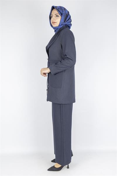 Çizgili Blazer Tesettür Takım Lacivert OTW3370