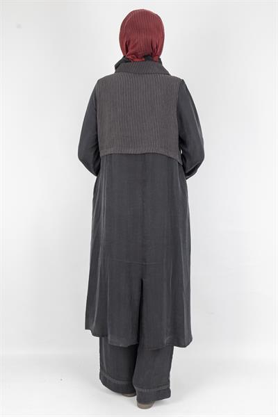 Çizgili Yaka Detaylı Pantolonlu Takım Siyah OTW6000