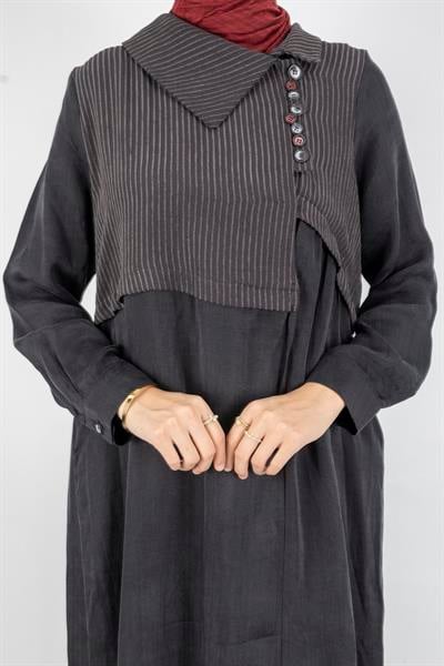 Çizgili Yaka Detaylı Pantolonlu Takım Siyah OTW6000