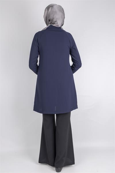 Çizgisel Taş Desenli krep kumaş ceket Lacivert OTW2160