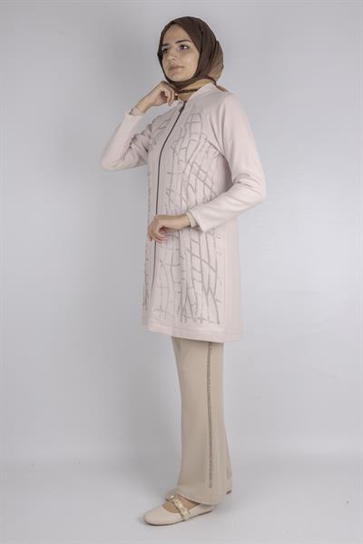 Çizgisel Taş Desenli krep kumaş ceket Taş OTW2160