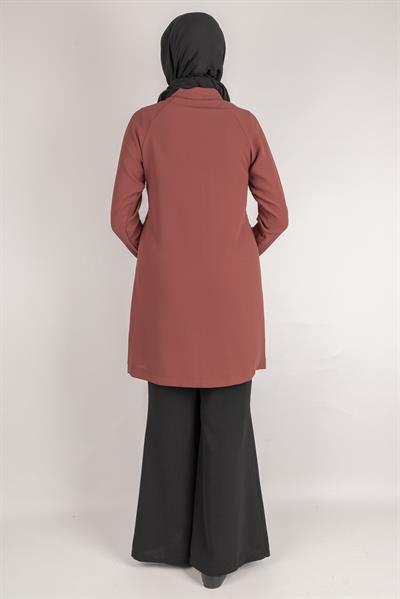 Çizgisel Taş Desenli krep kumaş ceket Taba OTW2160