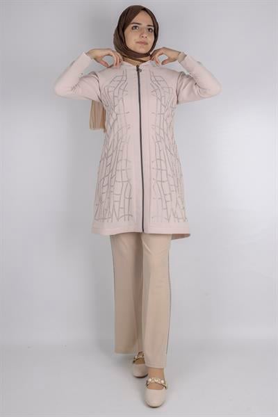 Çizgisel Taş Desenli krep kumaş ceket Taş OTW2160