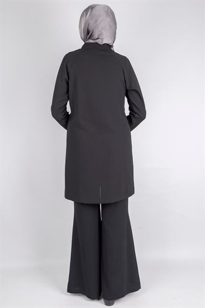 Çizgisel Taş Desenli krep kumaş ceket Siyah OTW2160