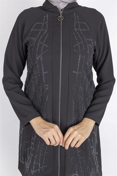 Çizgisel Taş Desenli krep kumaş ceket Siyah OTW2160