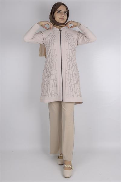 Çizgisel Taş Desenli krep kumaş ceket Taş OTW2160