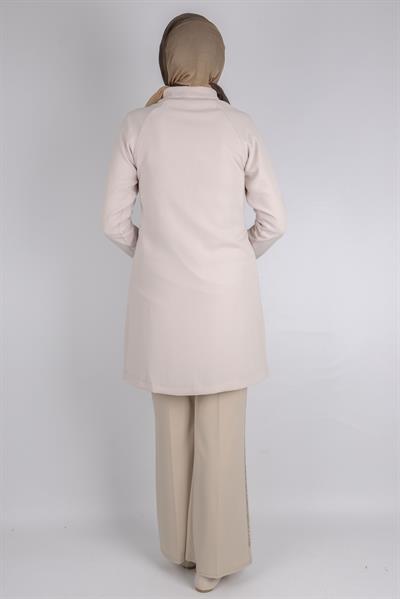 Çizgisel Taş Desenli krep kumaş ceket Taş OTW2160