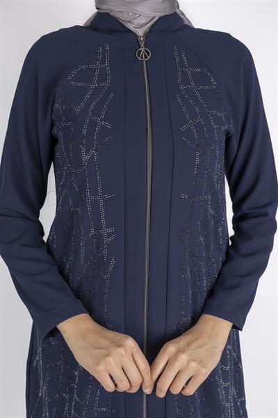Çizgisel Taş Desenli krep kumaş ceket Lacivert OTW2160