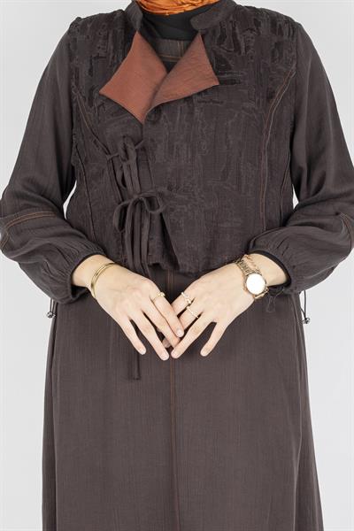 Cupra İpek Karışımlı Büyük Beden Yelekli Takım Kahve OTW5792