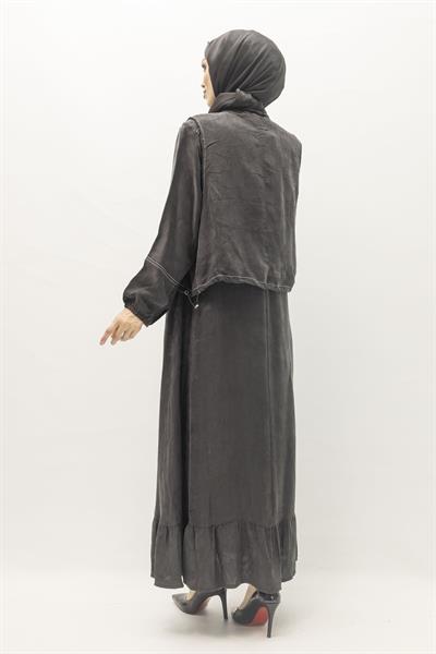 Cupra İpek Karışımlı Büyük Beden Yelekli Takım Siyah OTW5792