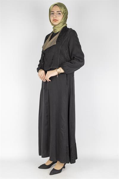 Cupra İpek Karışımlı Büyük Beden Yelekli Takım Siyah OTW5792