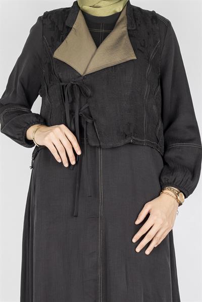 Cupra İpek Karışımlı Büyük Beden Yelekli Takım Siyah OTW5792