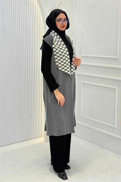Dama Desen Yelek Gri OTW113