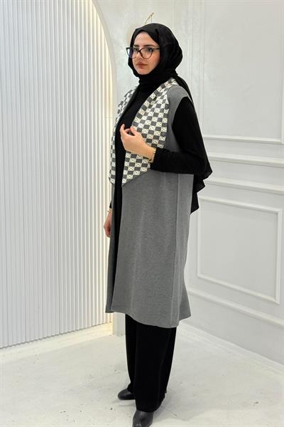 Dama Desen Yelek Gri OTW113