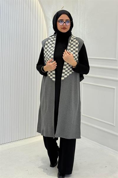 Dama Desen Yelek Gri OTW113