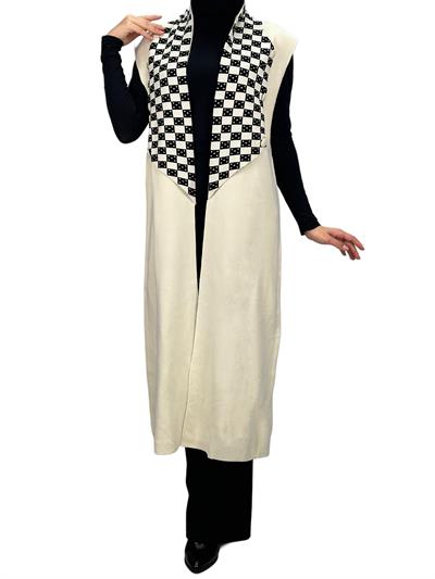 Dama Desen Yelek Krem OTW113