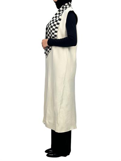 Dama Desen Yelek Krem OTW113
