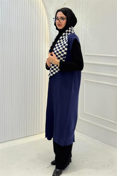 Dama Desen Yelek Lacivert OTW113