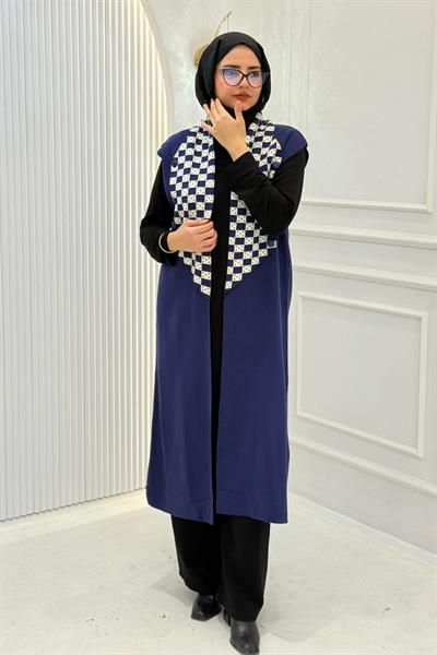 Dama Desen Yelek Lacivert OTW113