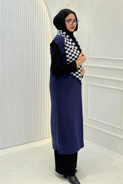 Dama Desen Yelek Lacivert OTW113