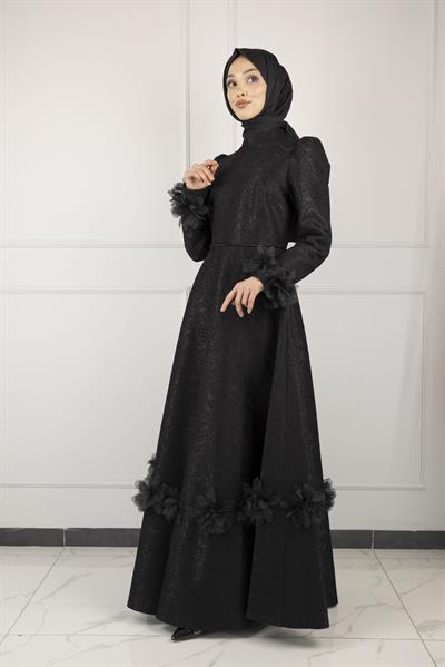 DANTEL ABİYE ELBİSE Siyah OTW44139